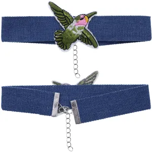 Green Hummingbird Denim Embroidery Choker Necklace