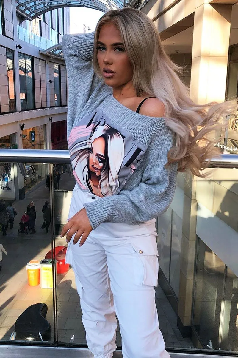 Grey Vogue Graphic Slouchy Knit Jumper - Janel