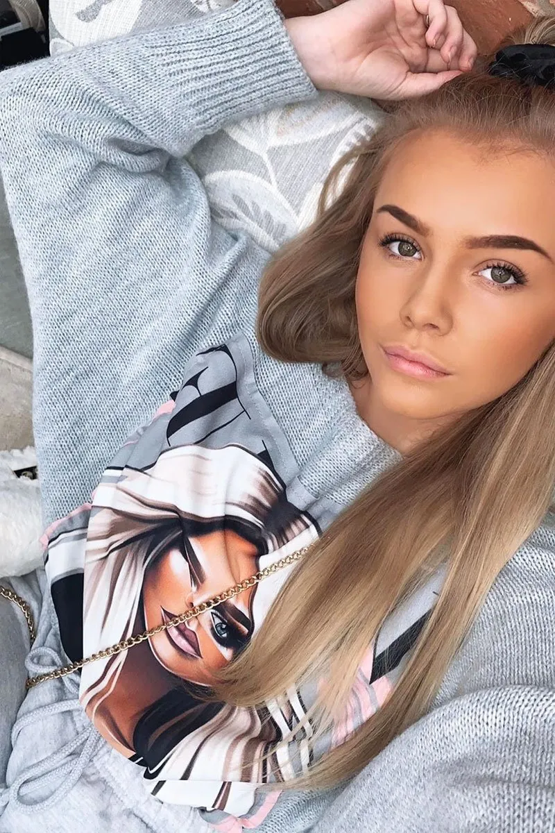 Grey Vogue Graphic Slouchy Knit Jumper - Janel
