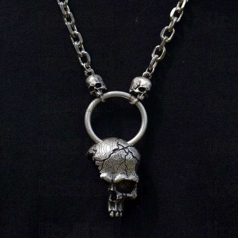 Half Skull Skeleton Pendant Necklace Pagan Gothic Steam Punk Jewelry For Party
