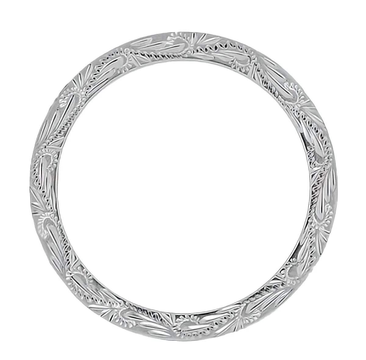 Hand Carved Leaves & Scrolls 5mm Wide Western Platinum Vintage Style Wedding Ring
