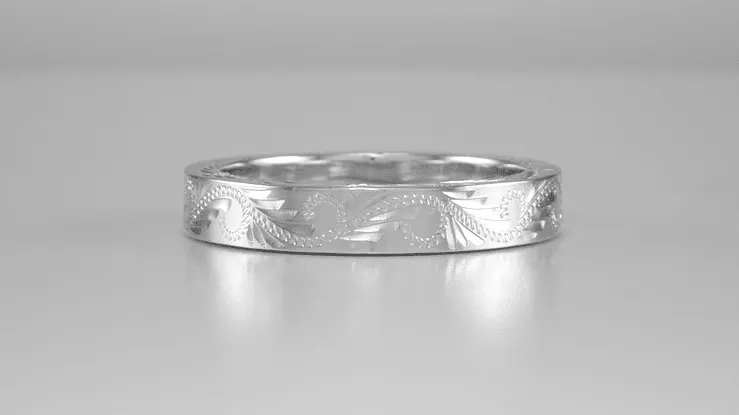 Hand Carved Leaves & Scrolls 5mm Wide Western Platinum Vintage Style Wedding Ring