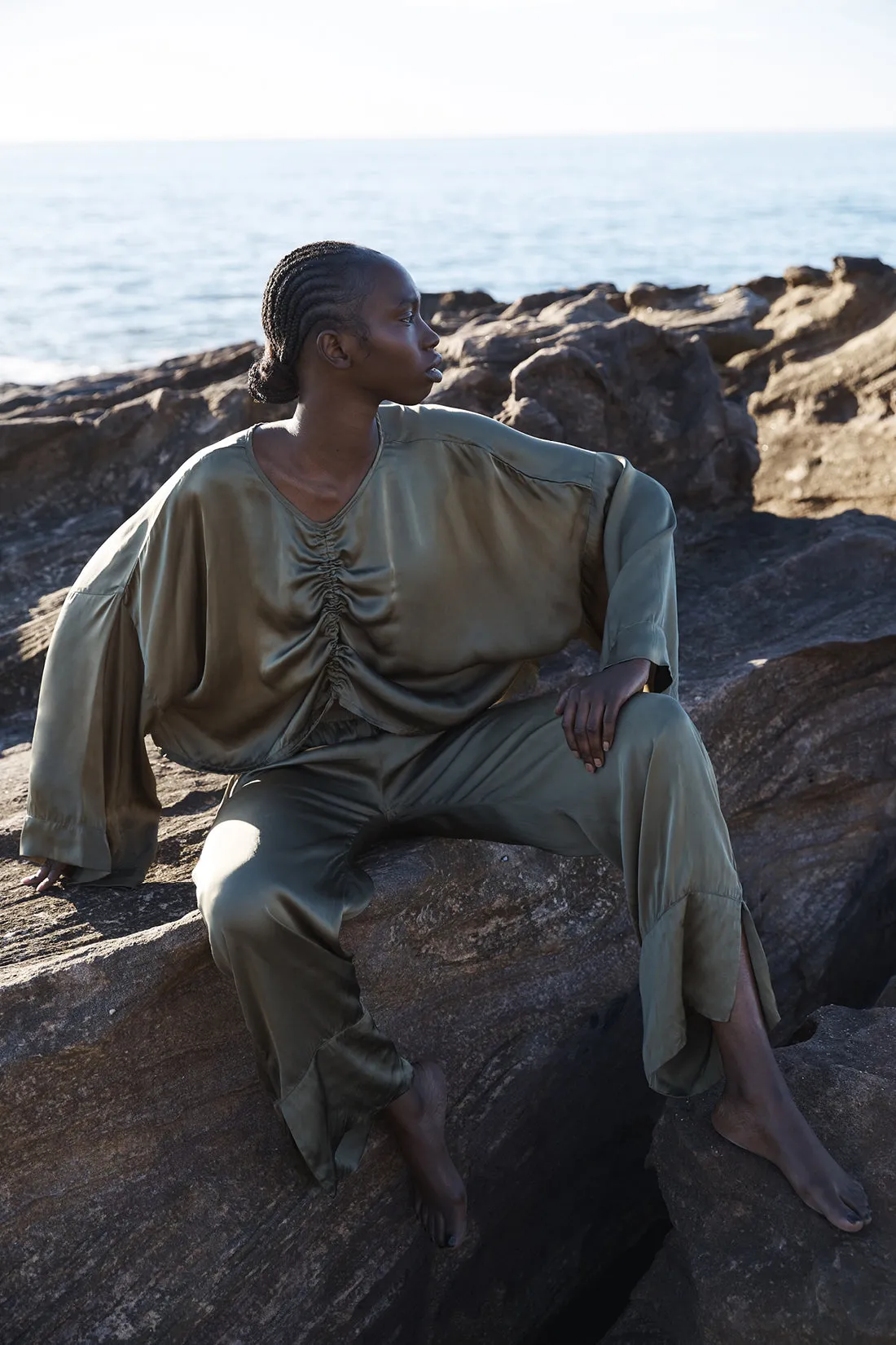 Ida Silk Pant Olive