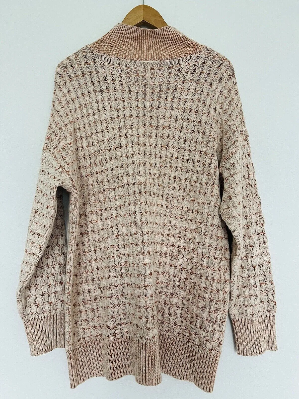 KNOX ROSE Heavy Knit Long Sweater Sz L Cream Peach Color Mock Neck Boho