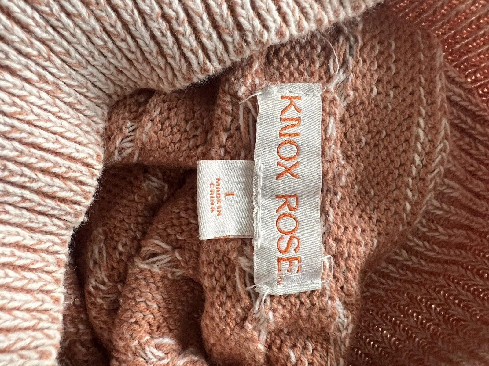 KNOX ROSE Heavy Knit Long Sweater Sz L Cream Peach Color Mock Neck Boho