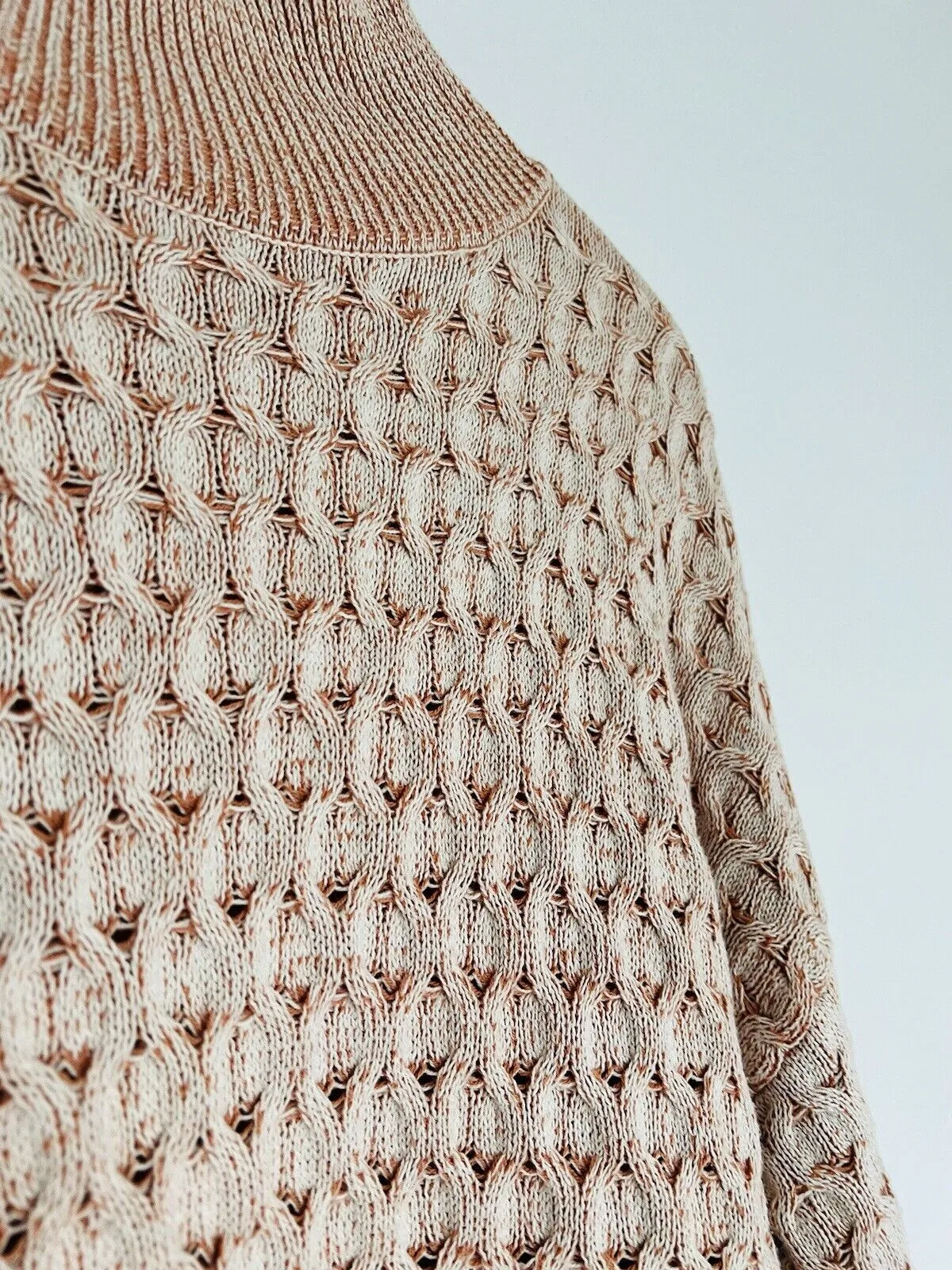 KNOX ROSE Heavy Knit Long Sweater Sz L Cream Peach Color Mock Neck Boho