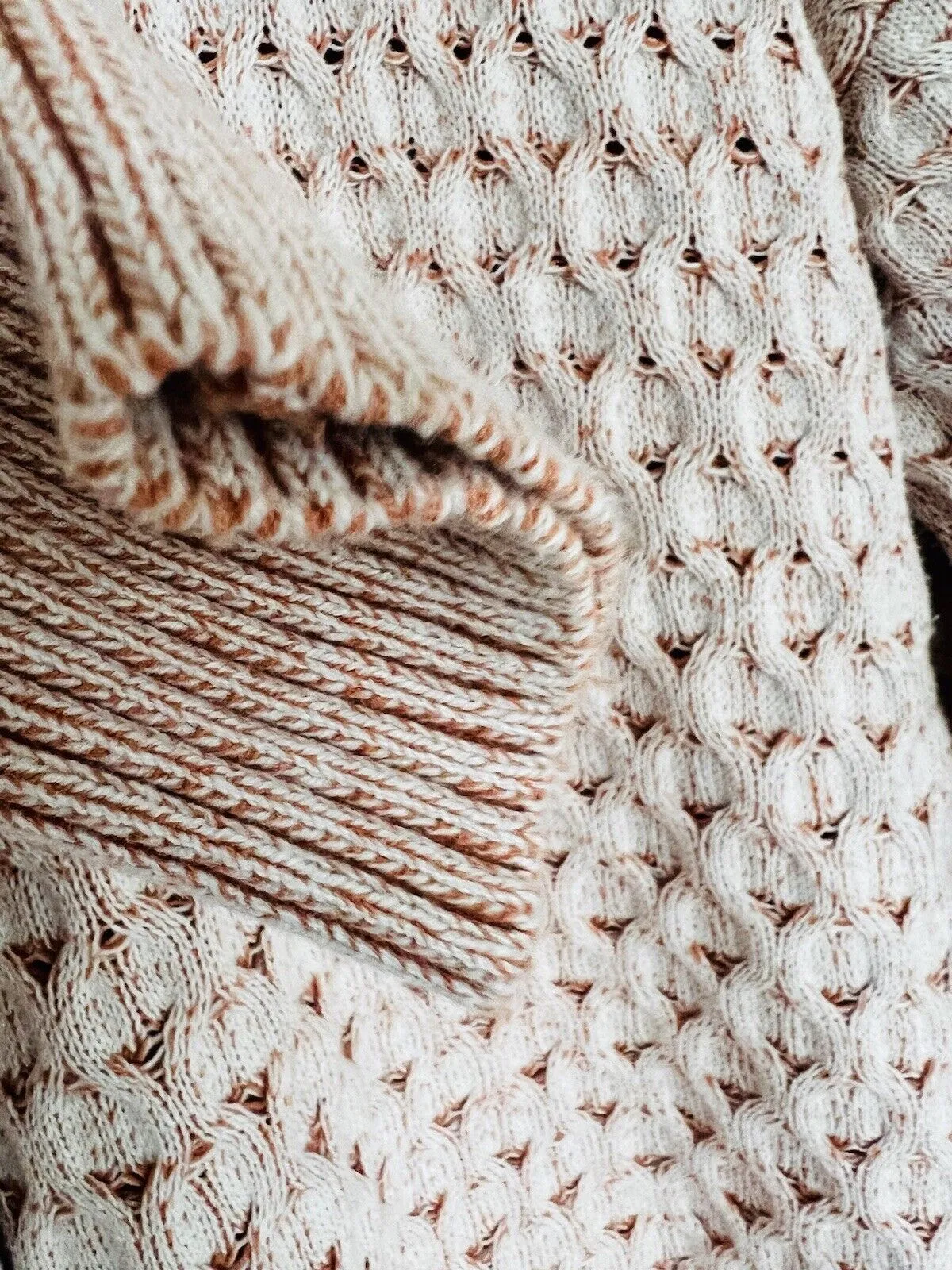 KNOX ROSE Heavy Knit Long Sweater Sz L Cream Peach Color Mock Neck Boho