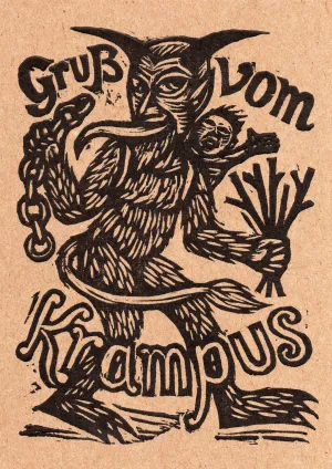 Krampus Postcard/Miniprint: Letterpress, Linocut