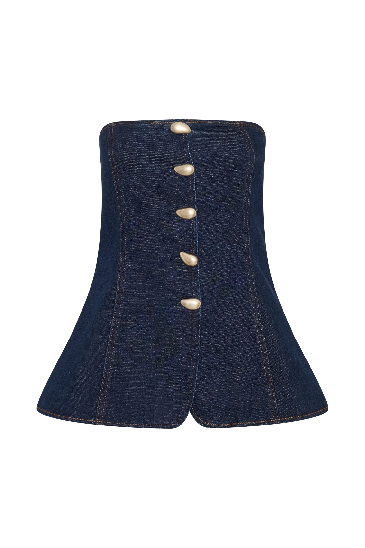 Lennox Strapless Long Line Button Top - Indigo Blue
