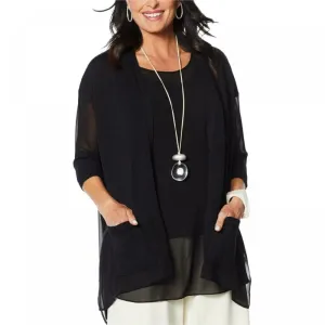 MarlaWynne WynneLayers Sweater Knit Topper Cardigan With Chiffon