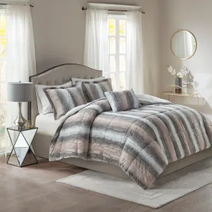 Marselle Faux Fur Comforter Set Blush/Grey