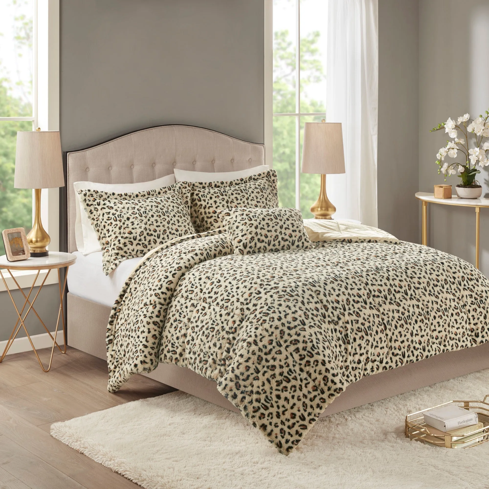 Marselle Faux Fur Comforter Set Cheetah