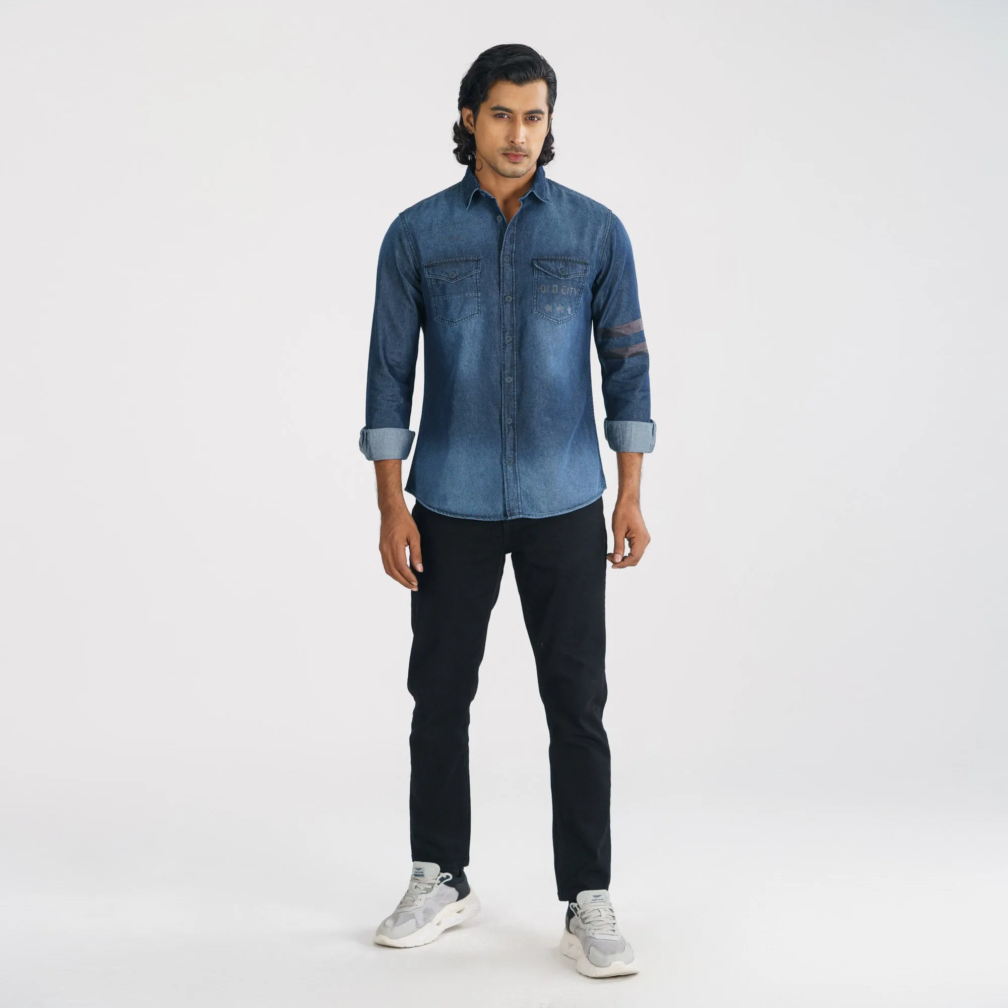 Mens Printed Denim Shirt