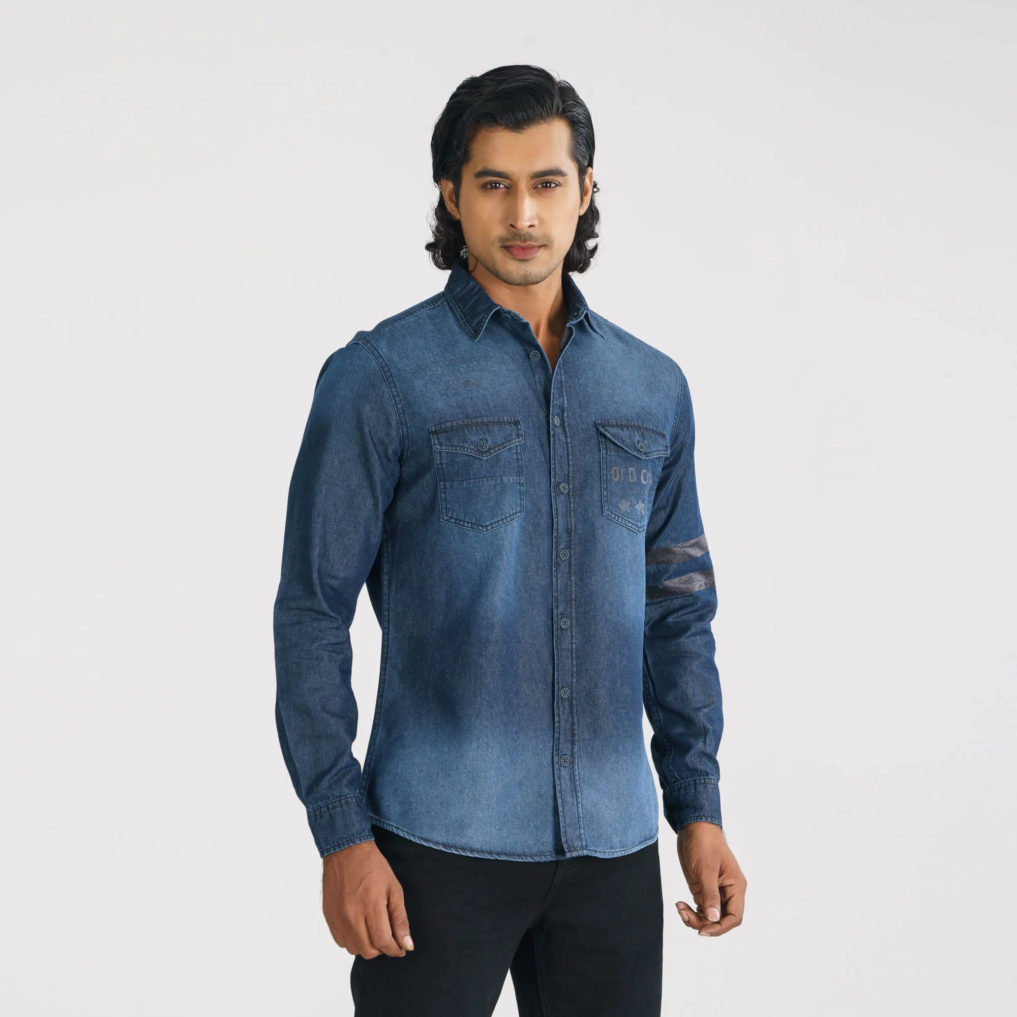 Mens Printed Denim Shirt