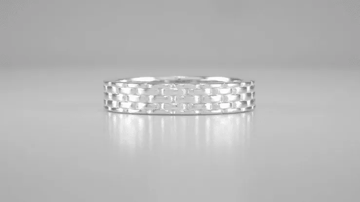Mid Century Modern Platinum Basket Weave Wedding Ring - 4mm Wide