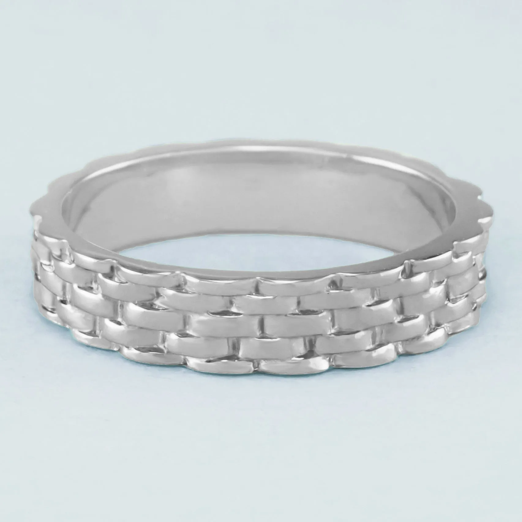Mid Century Modern Platinum Basket Weave Wedding Ring - 4mm Wide