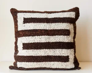 Modern Pillow Cover in Brown / Ivory Natural Wool Sendero 22x22