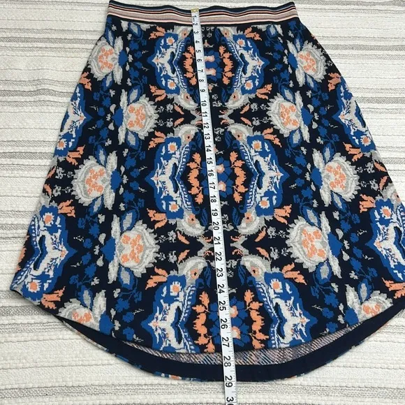 Moth Anthropologie ANTICA Sweater Knit Midi Skirt M Blue Orange Cotton Blend