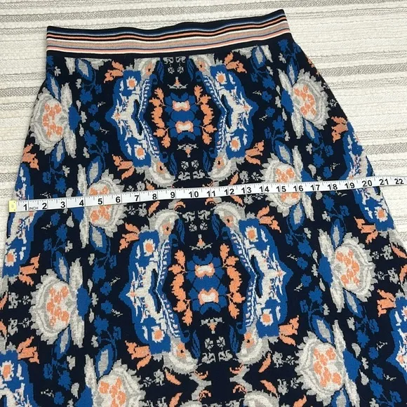 Moth Anthropologie ANTICA Sweater Knit Midi Skirt M Blue Orange Cotton Blend