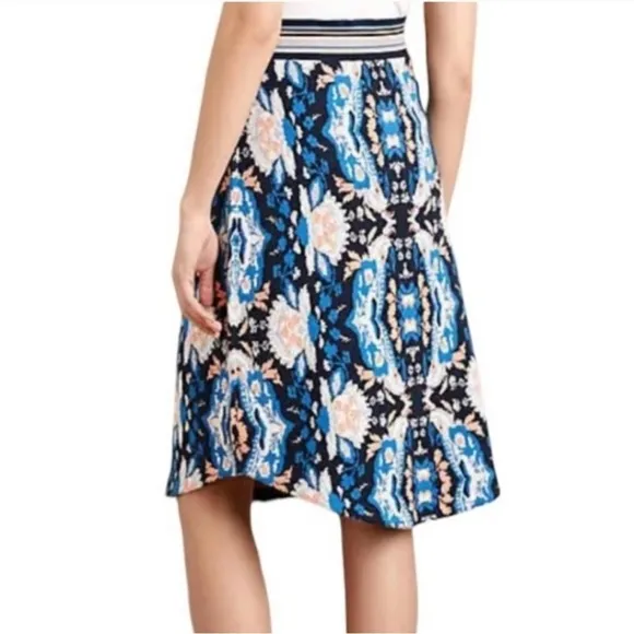 Moth Anthropologie ANTICA Sweater Knit Midi Skirt M Blue Orange Cotton Blend