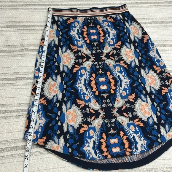 Moth Anthropologie ANTICA Sweater Knit Midi Skirt M Blue Orange Cotton Blend