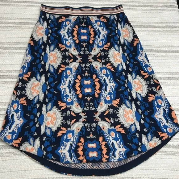 Moth Anthropologie ANTICA Sweater Knit Midi Skirt M Blue Orange Cotton Blend