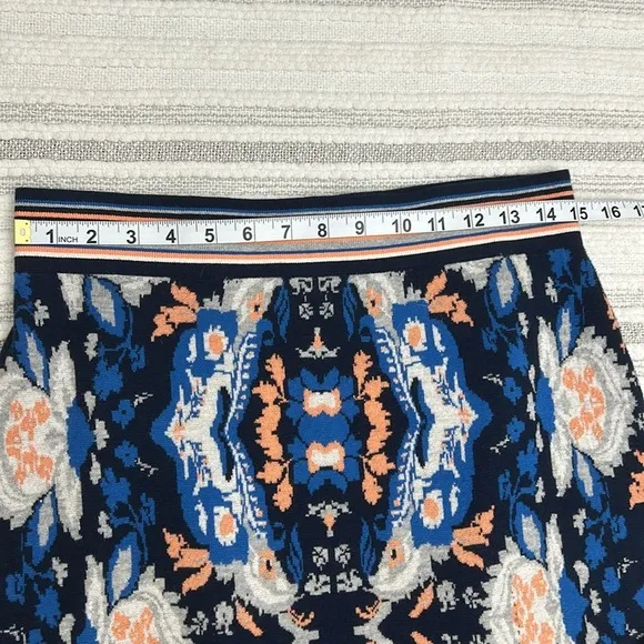 Moth Anthropologie ANTICA Sweater Knit Midi Skirt M Blue Orange Cotton Blend