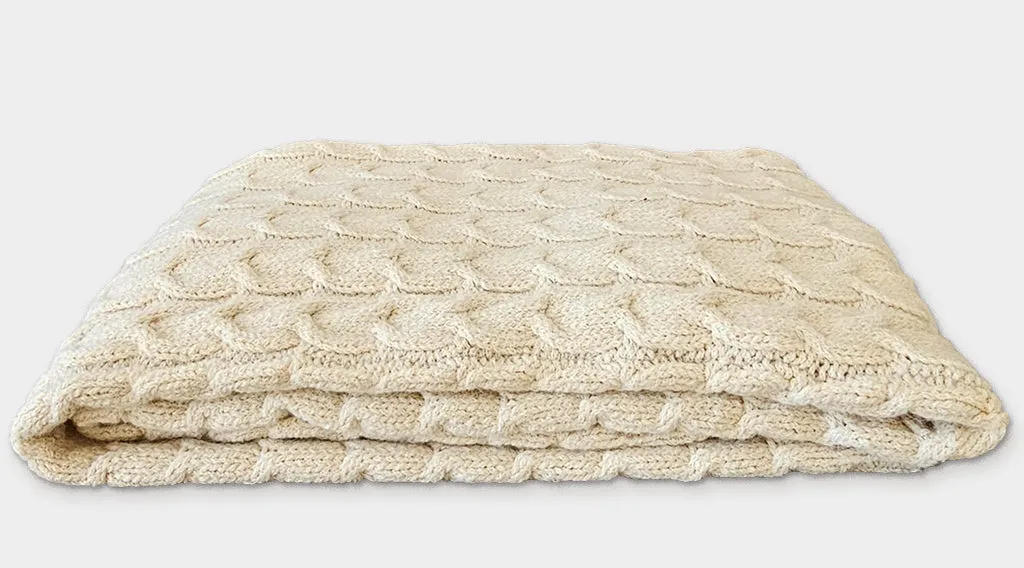 Muru Collection - Organic Pima Cotton and Undyed Baby Alpaca Ivory Cable Throw - Wholesale