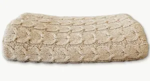 Muru Collection - Organic Pima Cotton and Undyed Baby Alpaca Light Tan Cable Throw