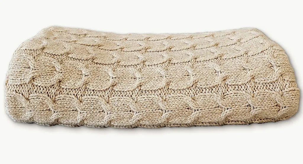 Muru Collection - Organic Pima Cotton and Undyed Baby Alpaca Light Tan Cable Throw