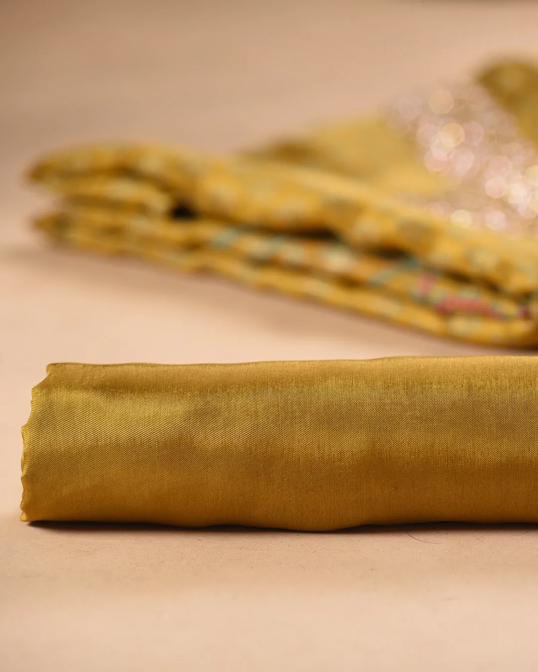 Mustard Satin Silk Blend Printed With Embroidery Unstitched Suit Fabric Set With Satin Silk Blend Printed Dupatta