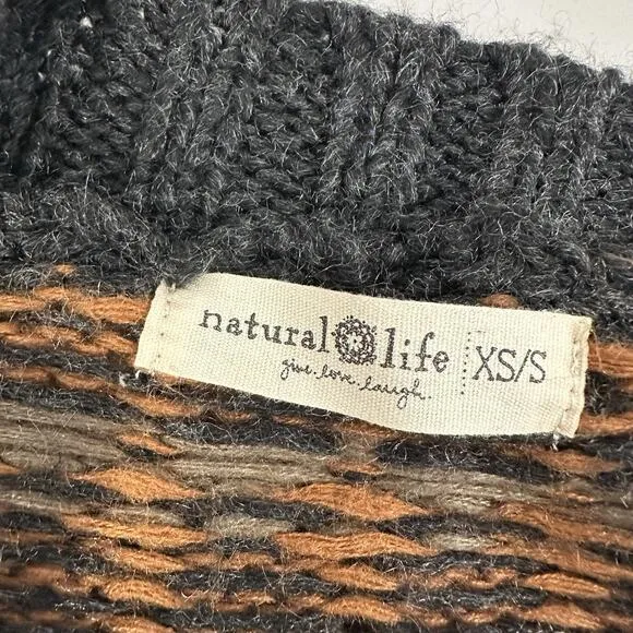 Natural Life Knit Cardigan Sweater XS/S Button Front Long Sleeve Fair Isle Crop