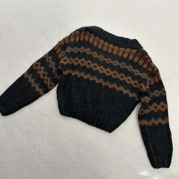 Natural Life Knit Cardigan Sweater XS/S Button Front Long Sleeve Fair Isle Crop