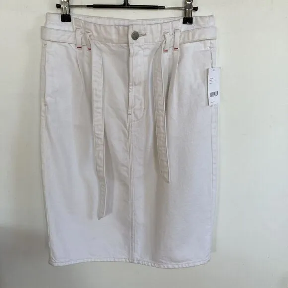 NWT J Brand Women's White Denim Knee Length Skirt Size 27 (JB001396)