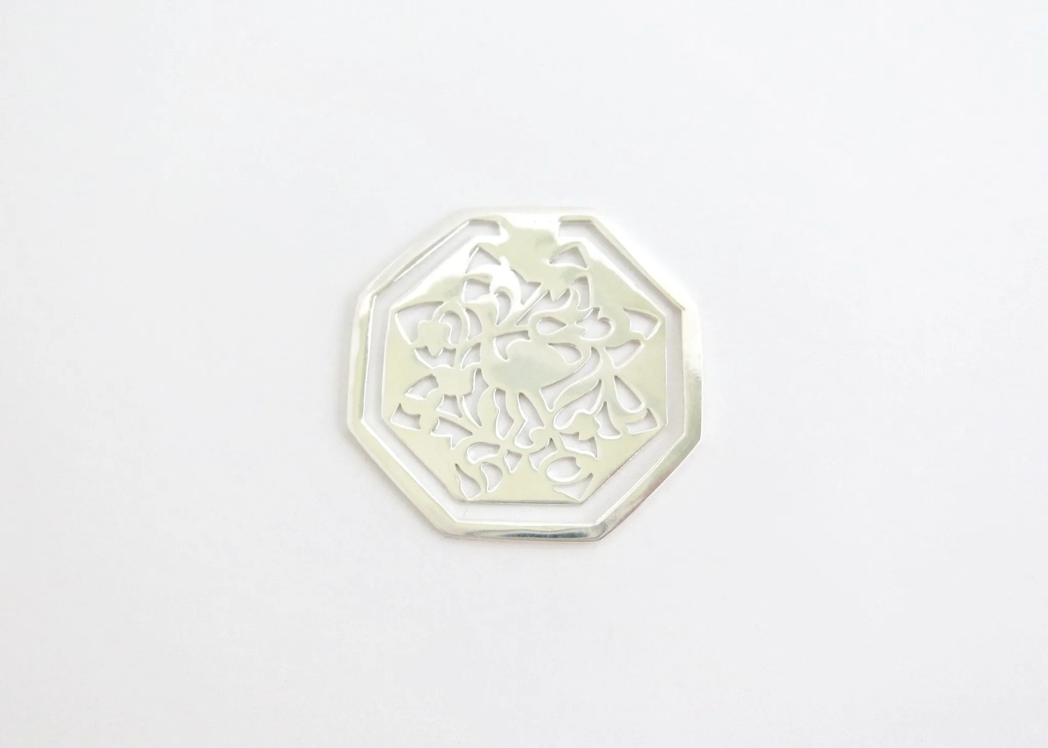 Octagonal, crane design, cutwork Bookmark