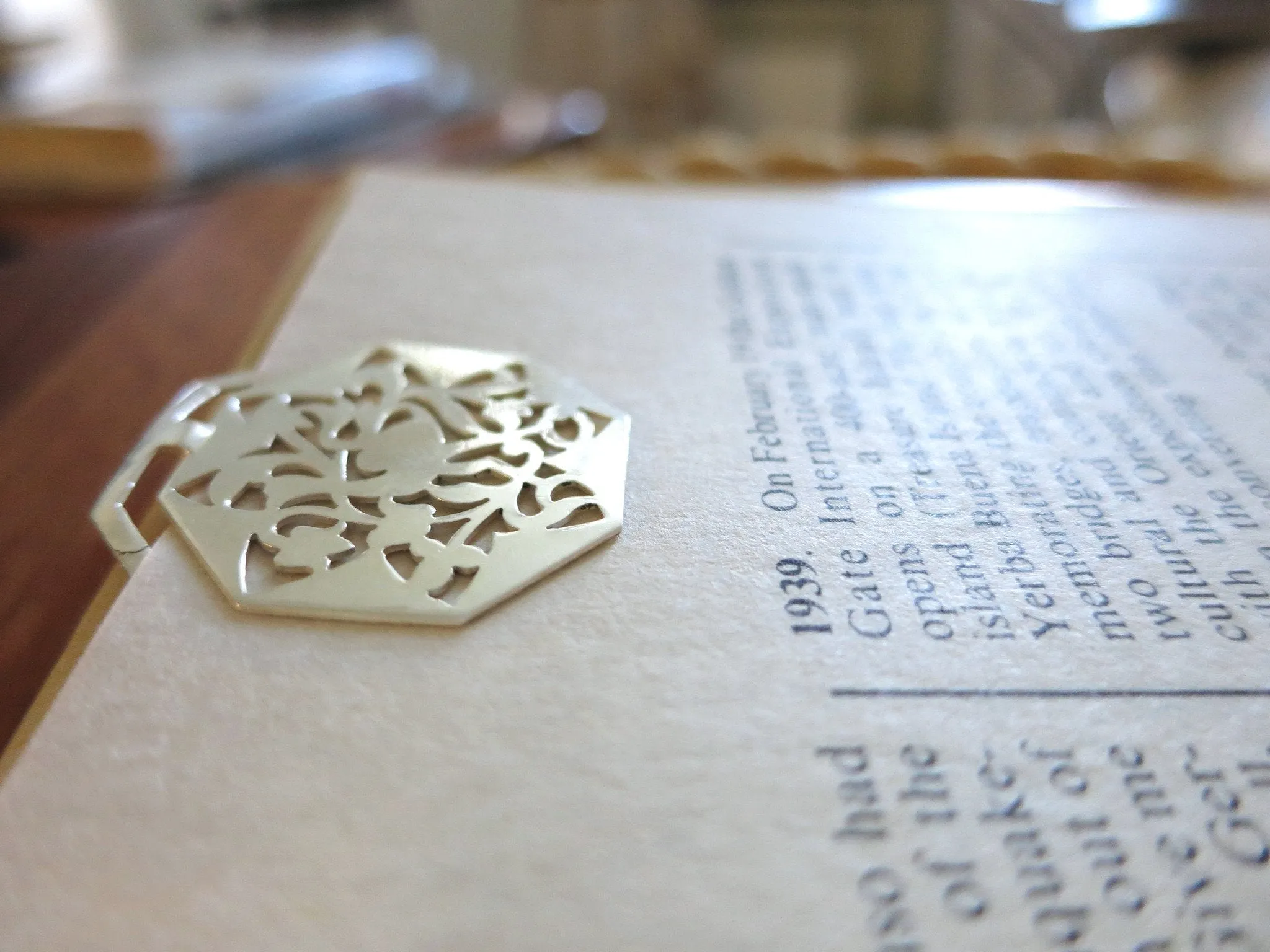 Octagonal, crane design, cutwork Bookmark