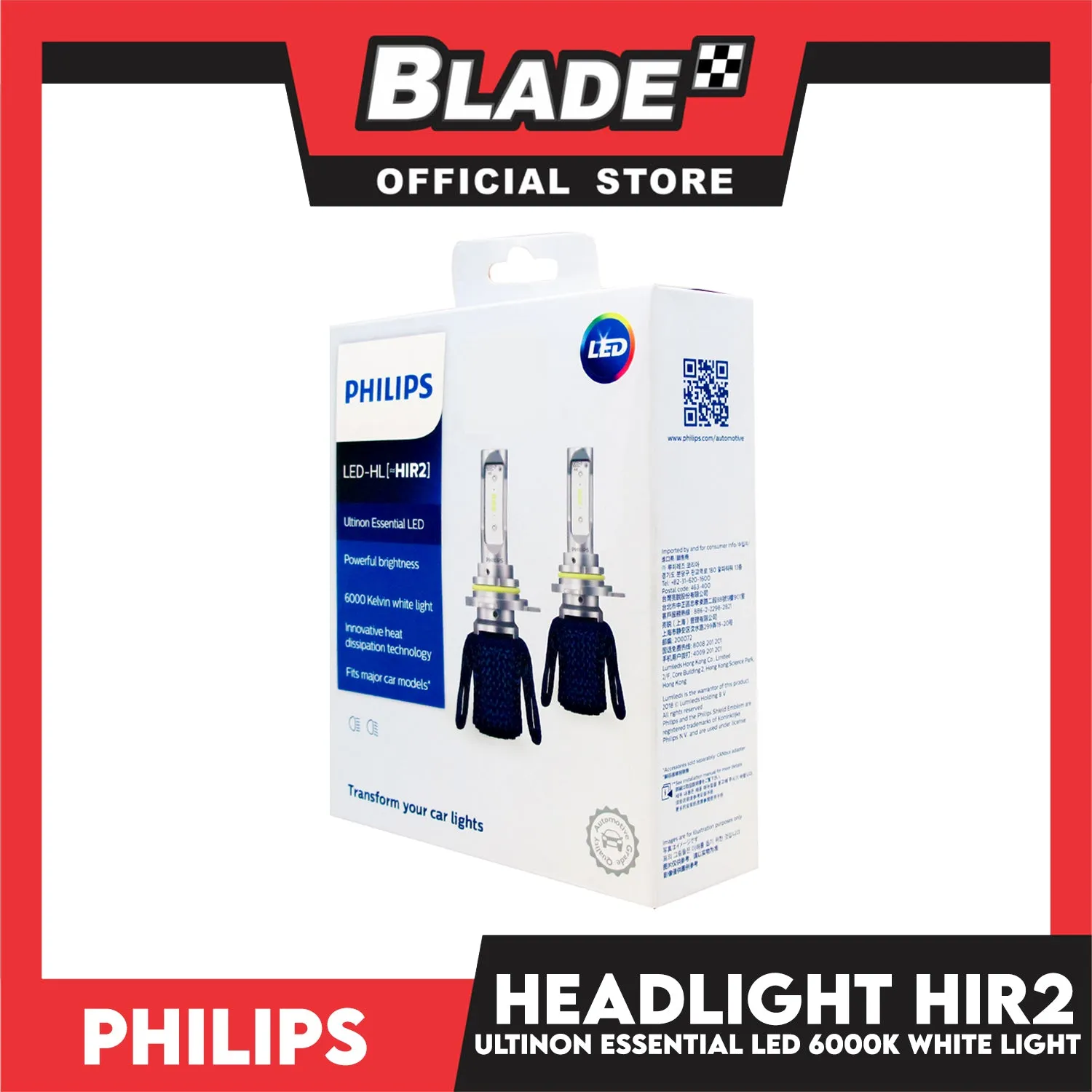 Philips LED-HL HIR2 Headlight Bulb 12V 16W Ultinon Essential Led 11012UEX2 (Pair)