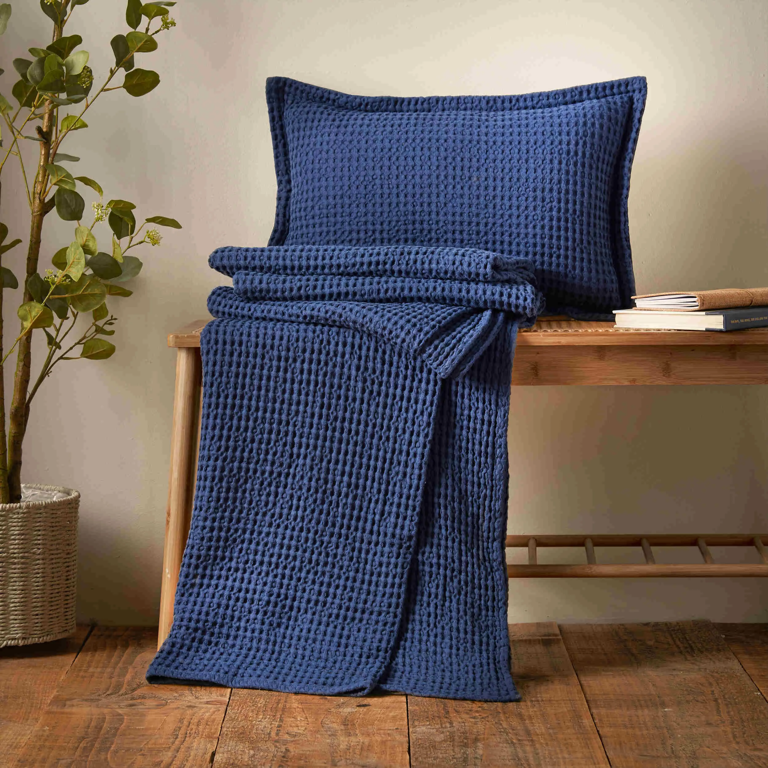 Pineapple Elephant Jaipur Chunky Waffle Cushion - Navy