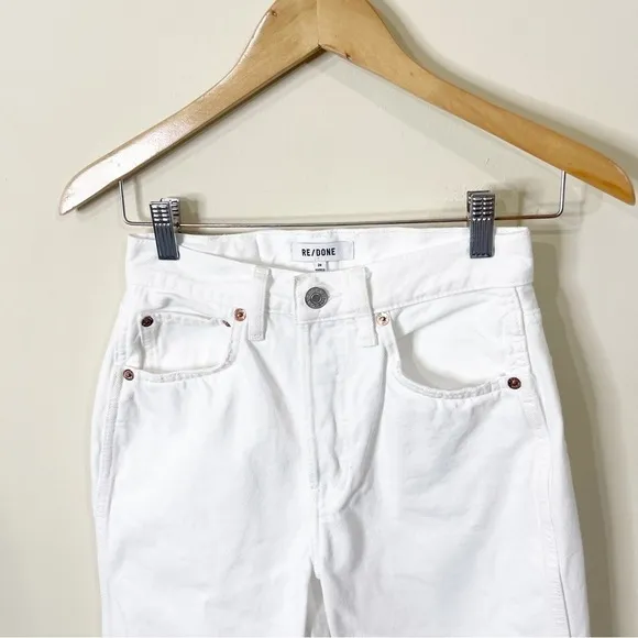 RE/DONE White Distressed 90's High Rise Loose Jeans in White With Rips Size 24