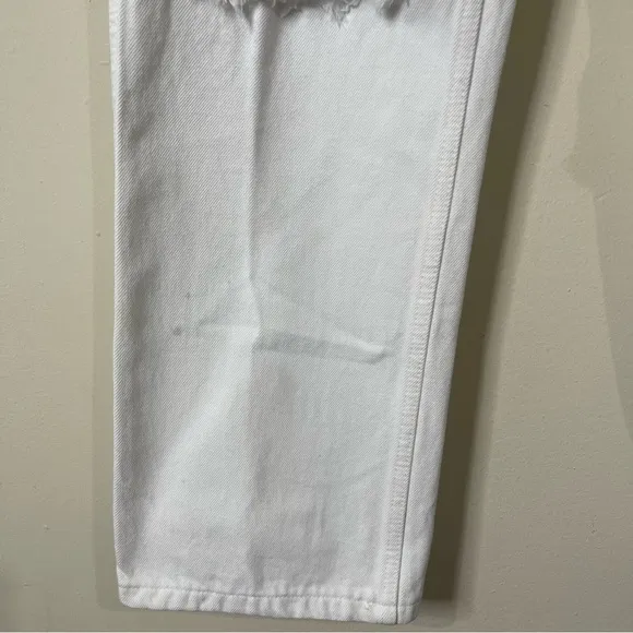RE/DONE White Distressed 90's High Rise Loose Jeans in White With Rips Size 24