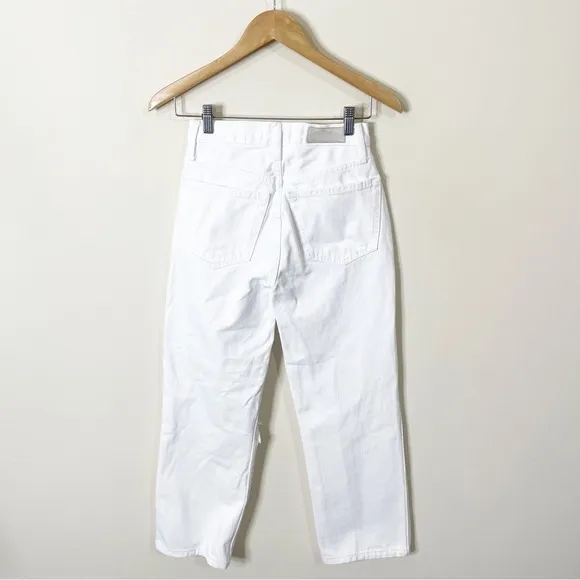 RE/DONE White Distressed 90's High Rise Loose Jeans in White With Rips Size 24