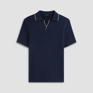 Rib Knit Short Sleeve Johnny Collar Sweater
