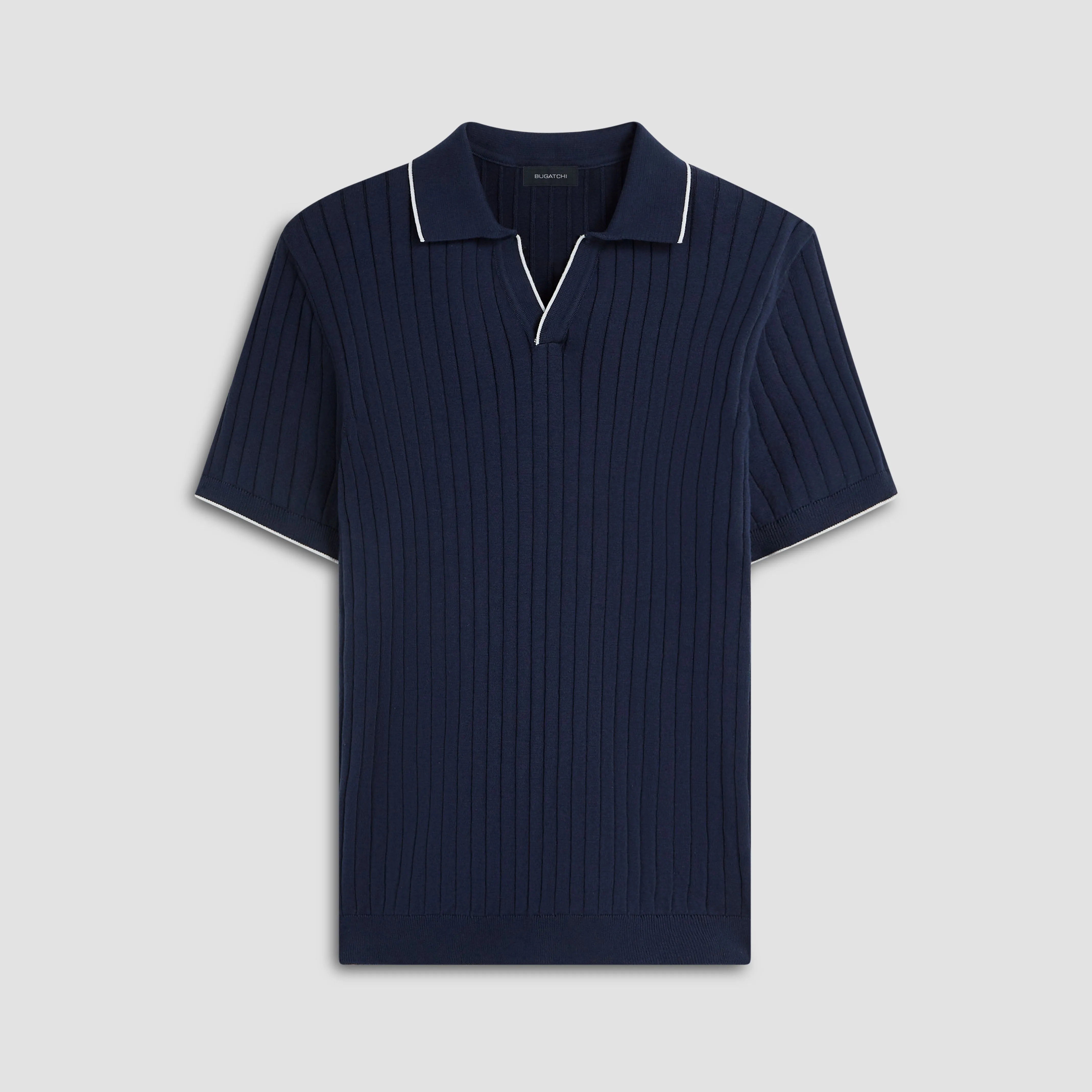 Rib Knit Short Sleeve Johnny Collar Sweater