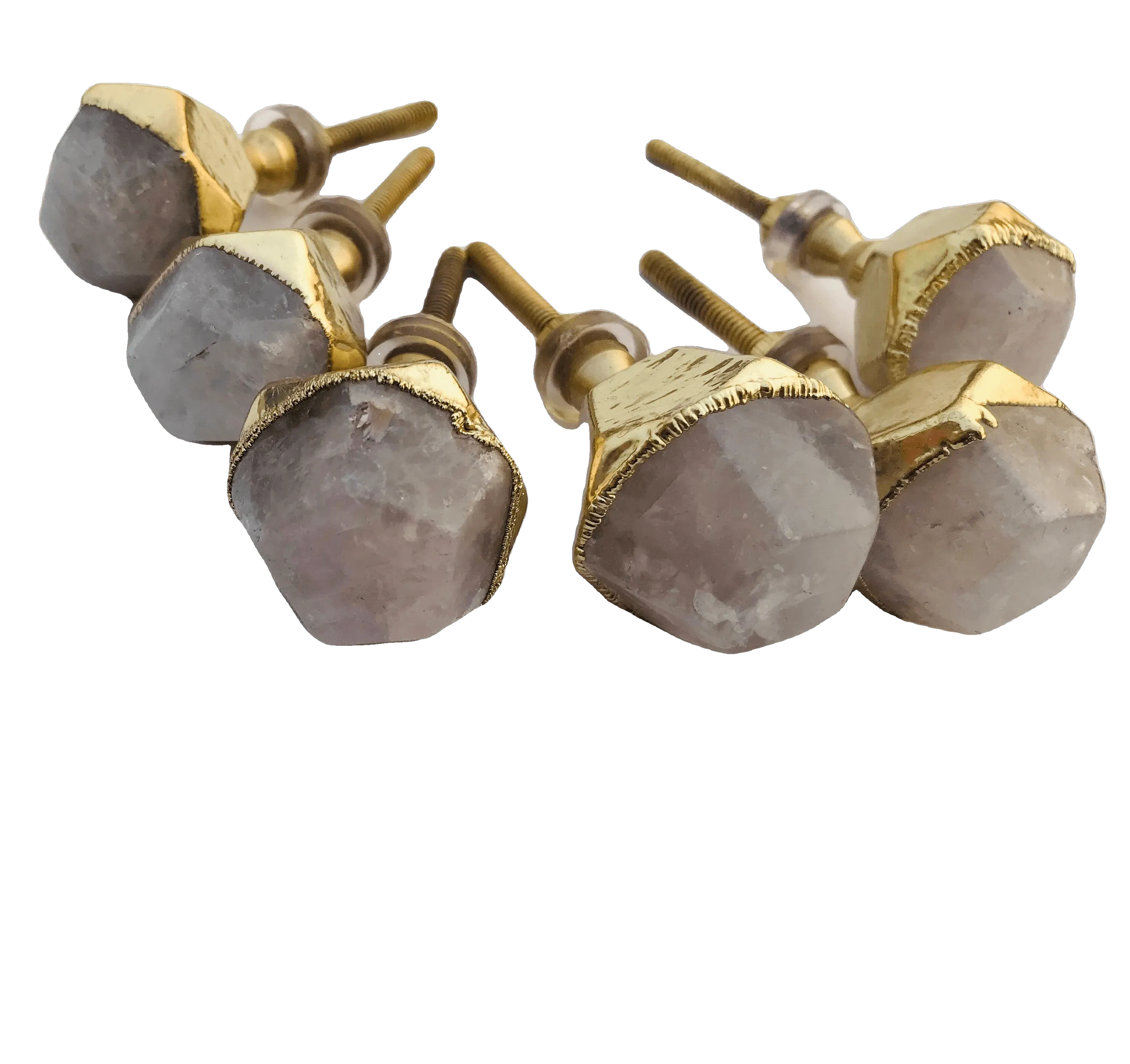 Rose Quartz Agate Cabinet Door Pull Handle - Set of 4