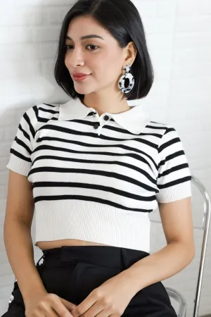 RUE Striped Knit Polo Shirt (White)