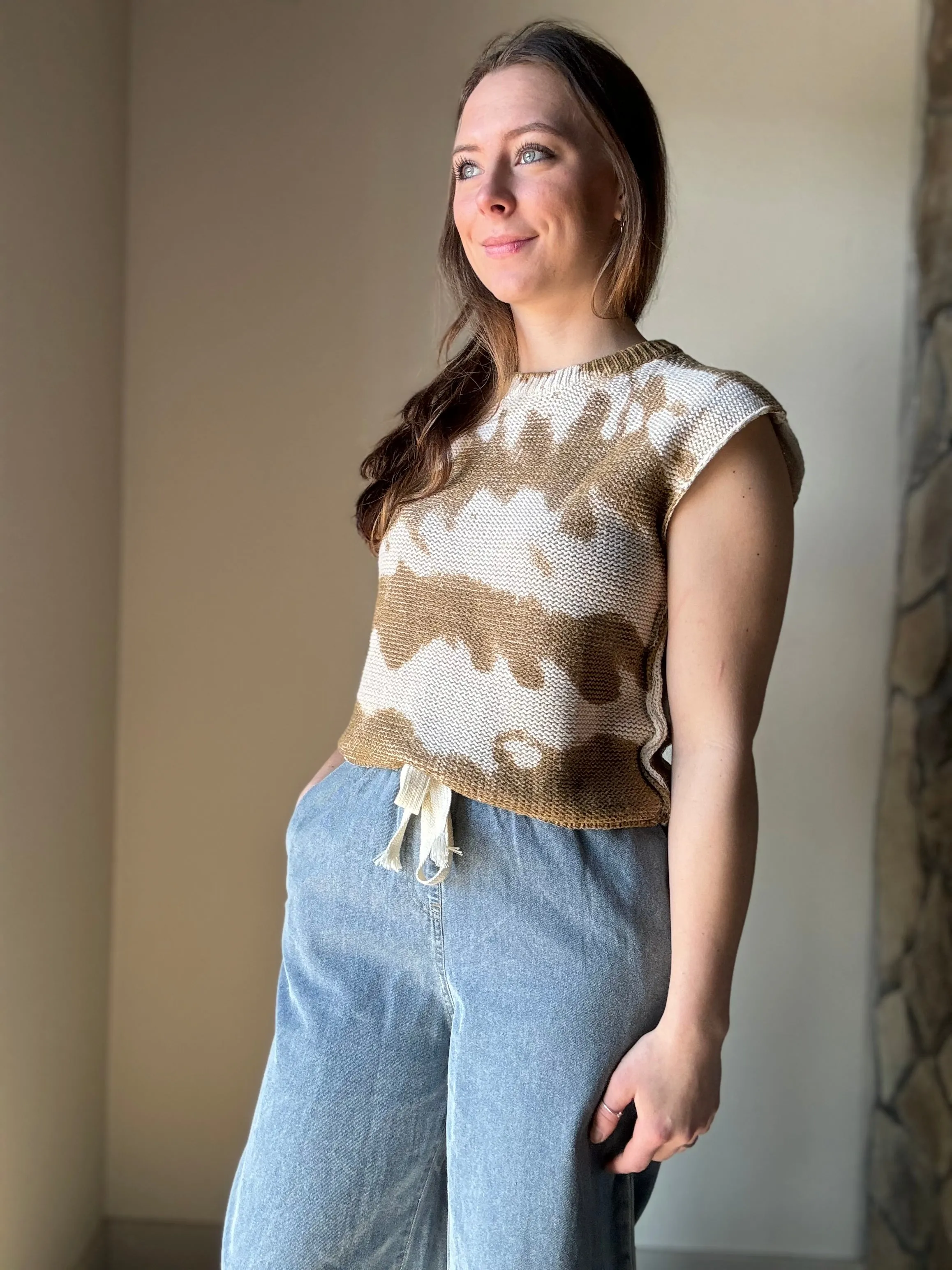 sand tie dye knit top