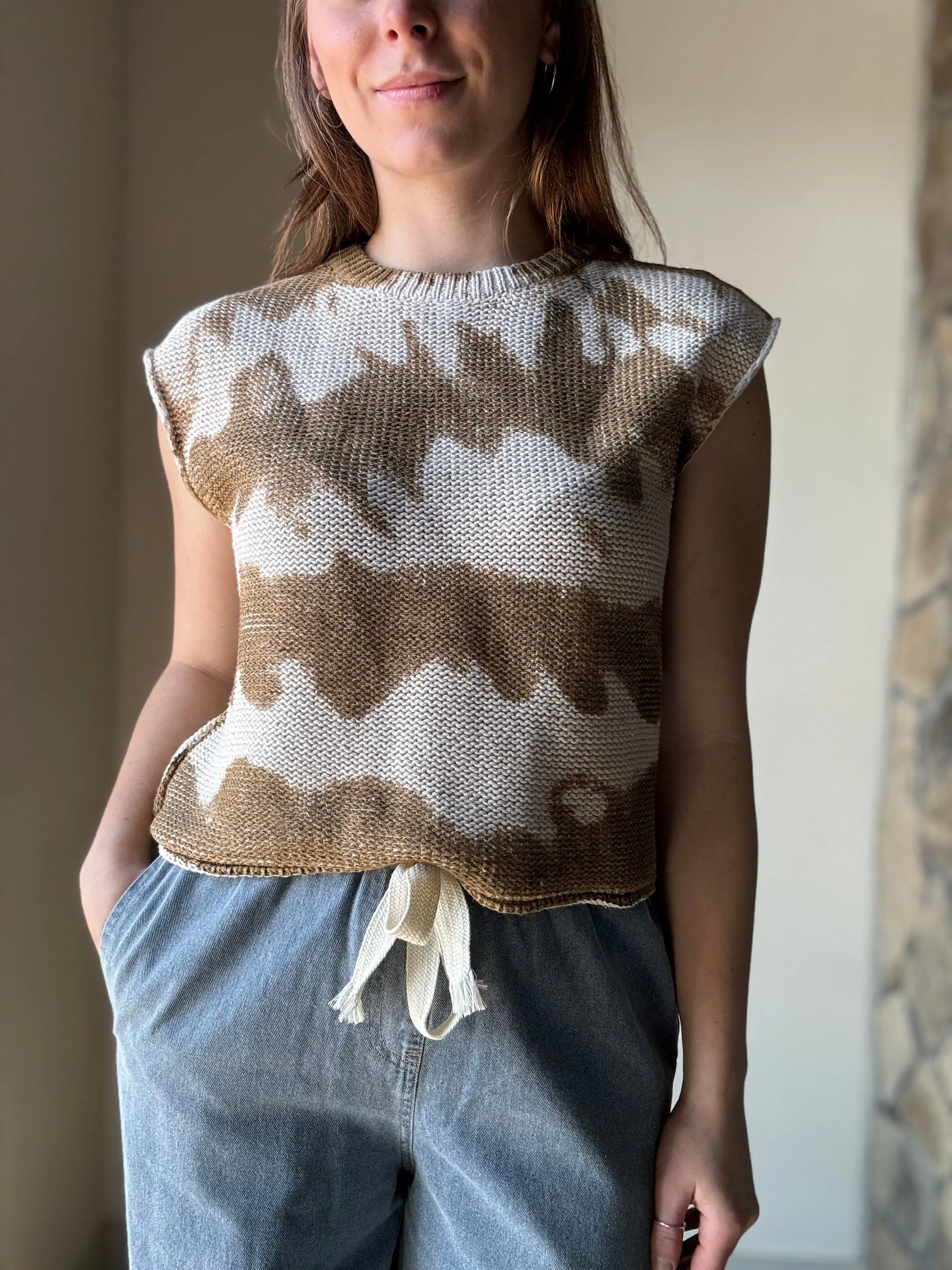 sand tie dye knit top