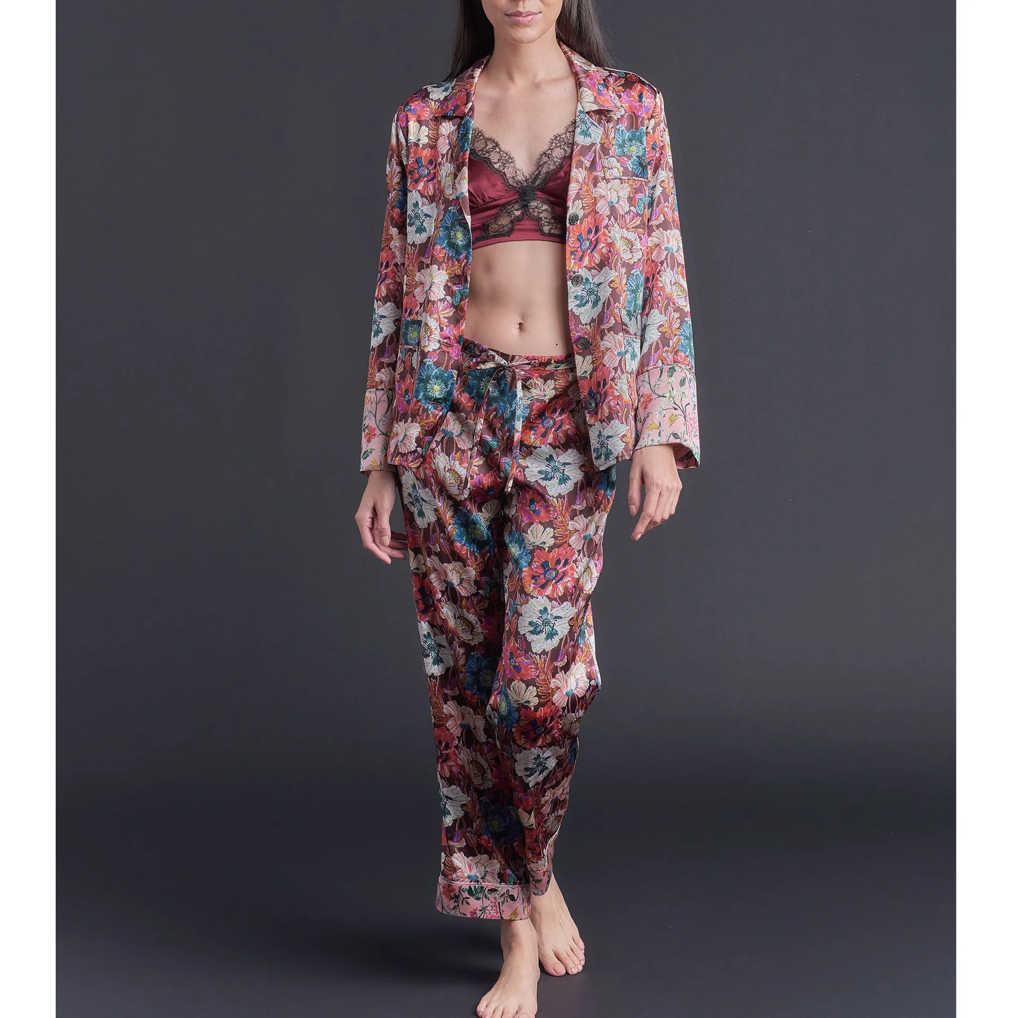 Serena Pajama Pant in Poppy Liberty Print Silk Charmeuse