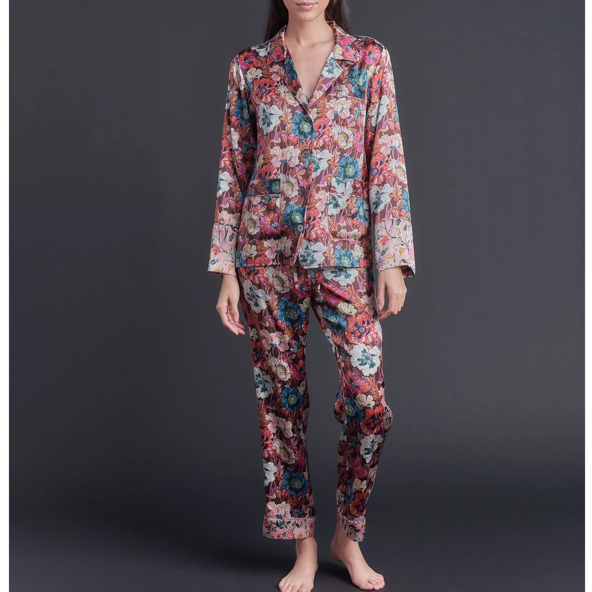 Serena Pajama Pant in Poppy Liberty Print Silk Charmeuse