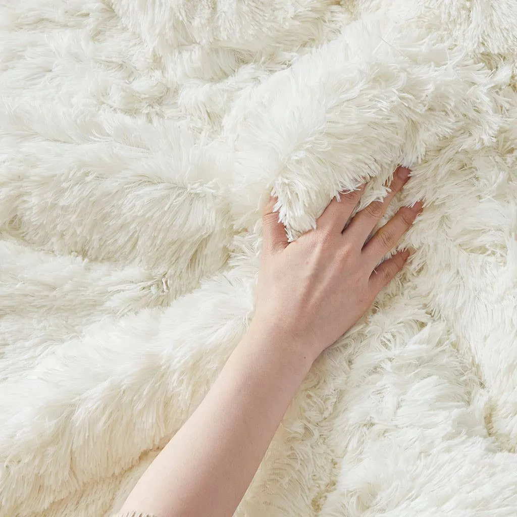 Shaggy Fur 3-Piece Comforter Set (White)